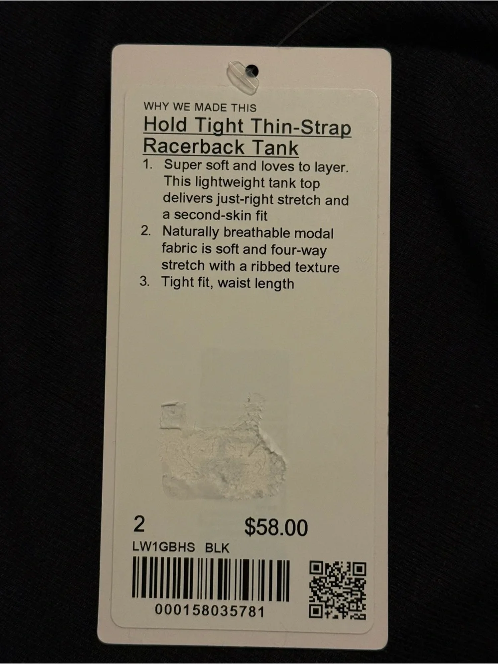 NWT‼️ Lululemon Hold Tight Thin-Strap Black Racerback Tank (Size 2)